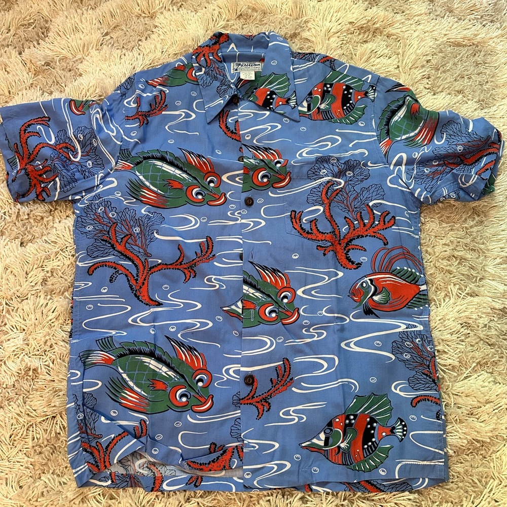 Kalakaua Blue Hawaiian Shirt with Fish Print